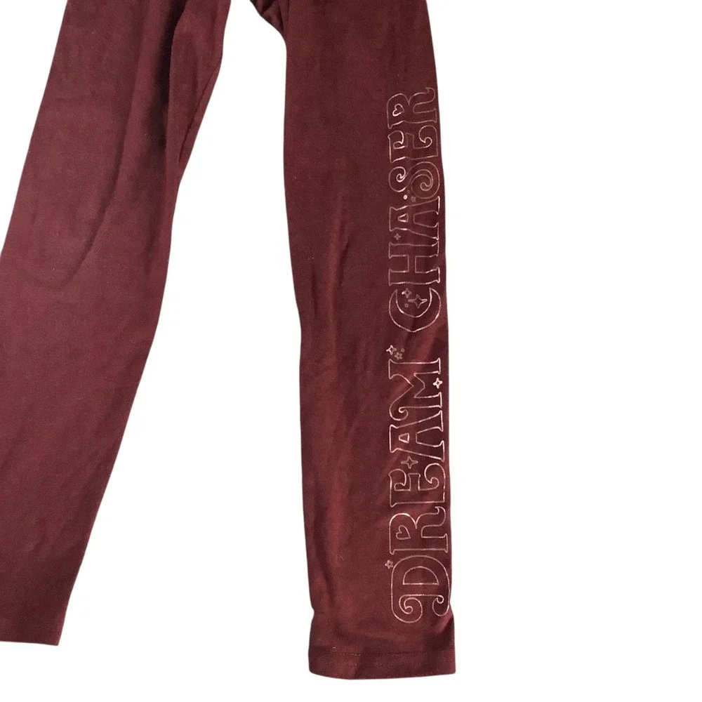 Old Navy Girls Burgundy Velour Leggings Dream Chaser Graphic Size M 8 Activewear